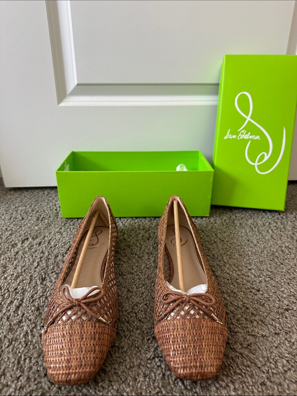Sam Edelman Tan Woven Pointed-Toe Flats